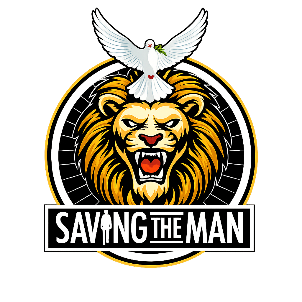 Saving The Man Coaching lion and dove emblem
